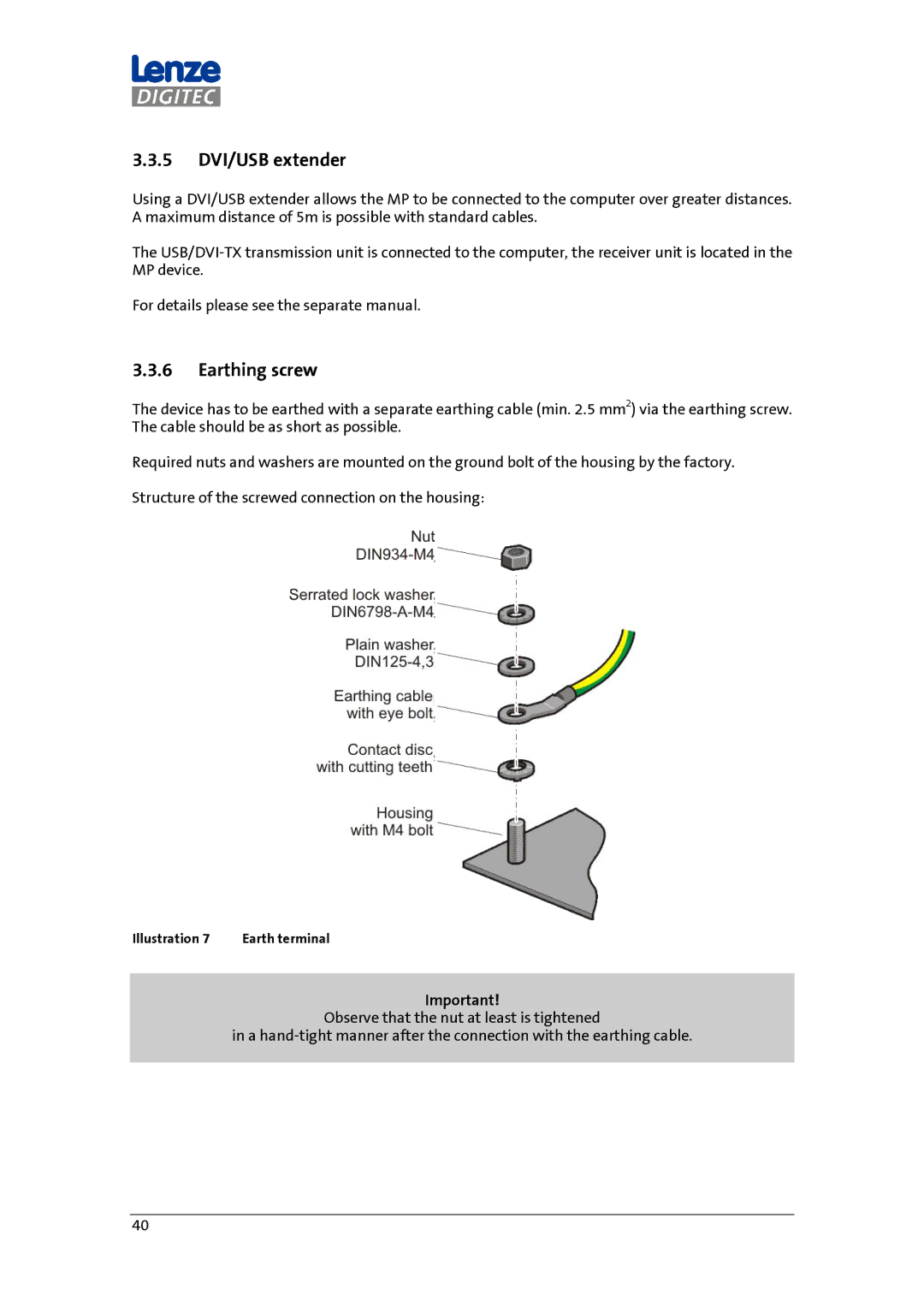 DigiTech MP 600-9000 DVI manual 5 DVI/USB extender, Earthing screw 