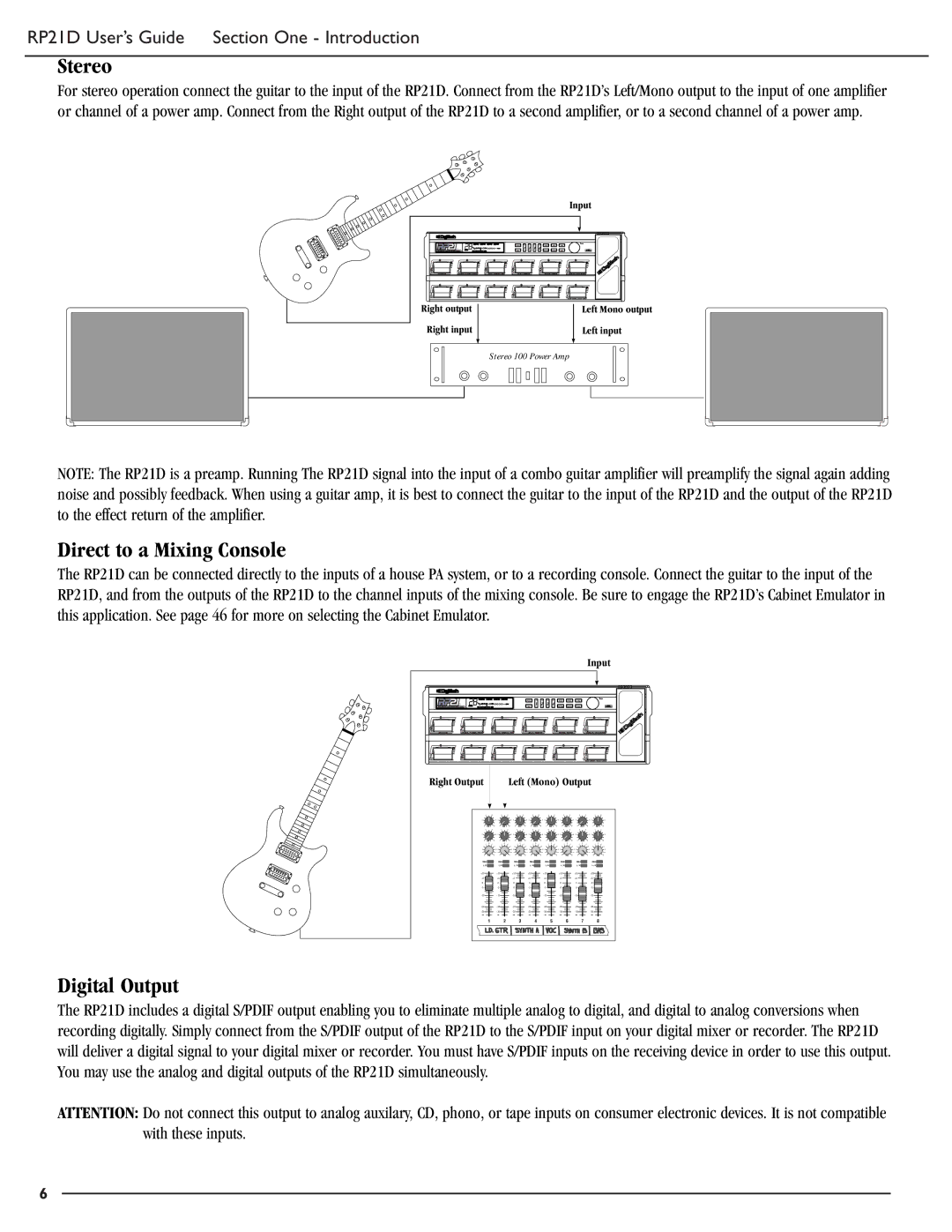 DigiTech RP21D manual Stereo 