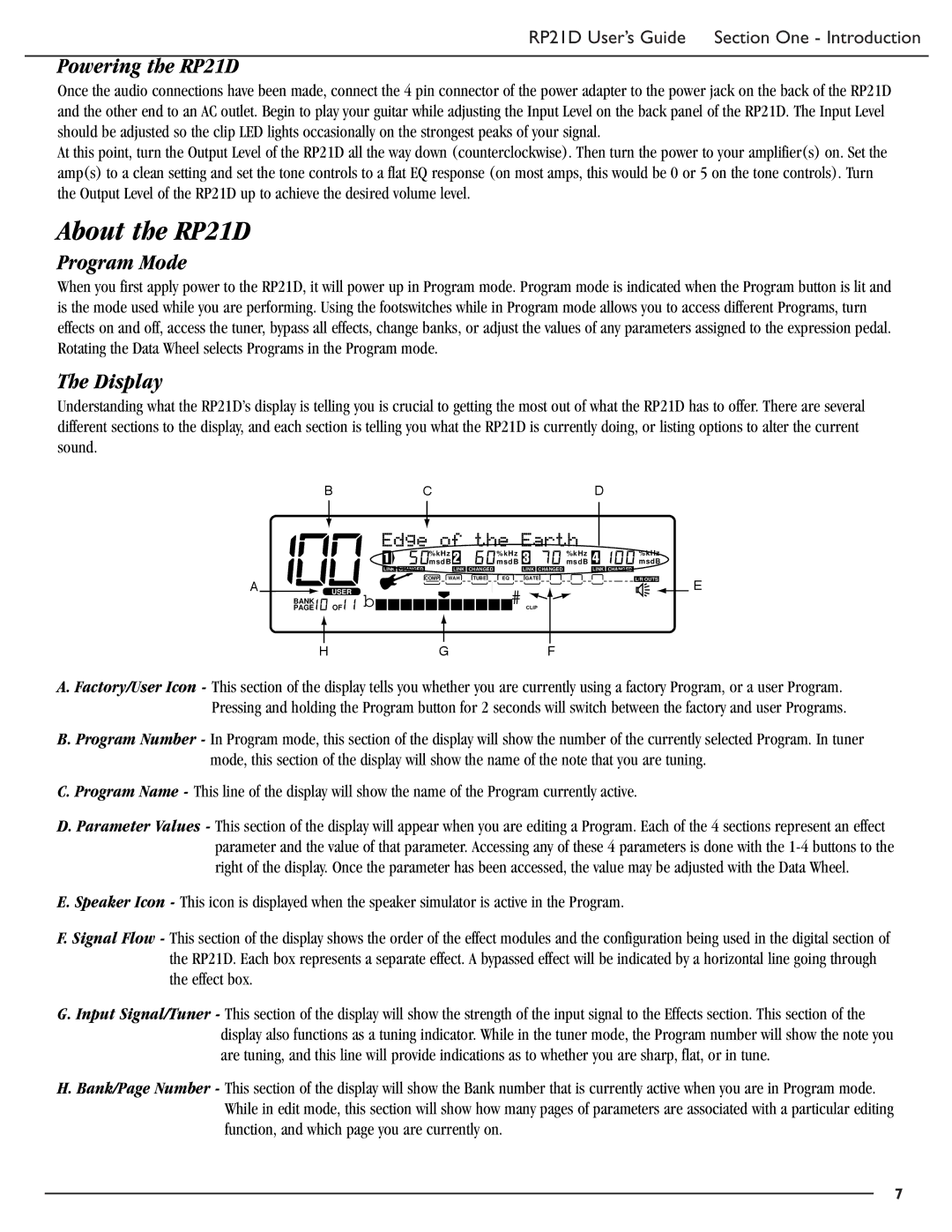 DigiTech manual About the RP21D, Powering the RP21D, Program Mode, Display 