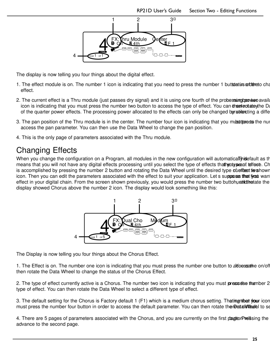 DigiTech RP21D manual Changing Effects, FXThru Module, Center, FX Dual Cho, Medium 
