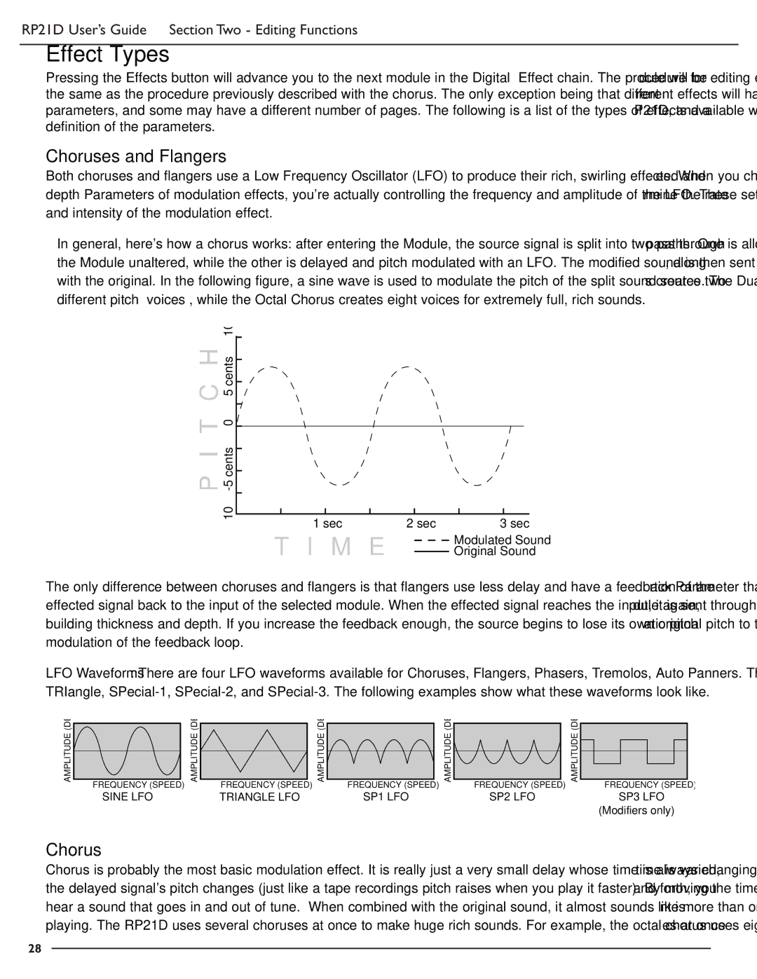 DigiTech RP21D manual Effect Types, Choruses and Flangers 