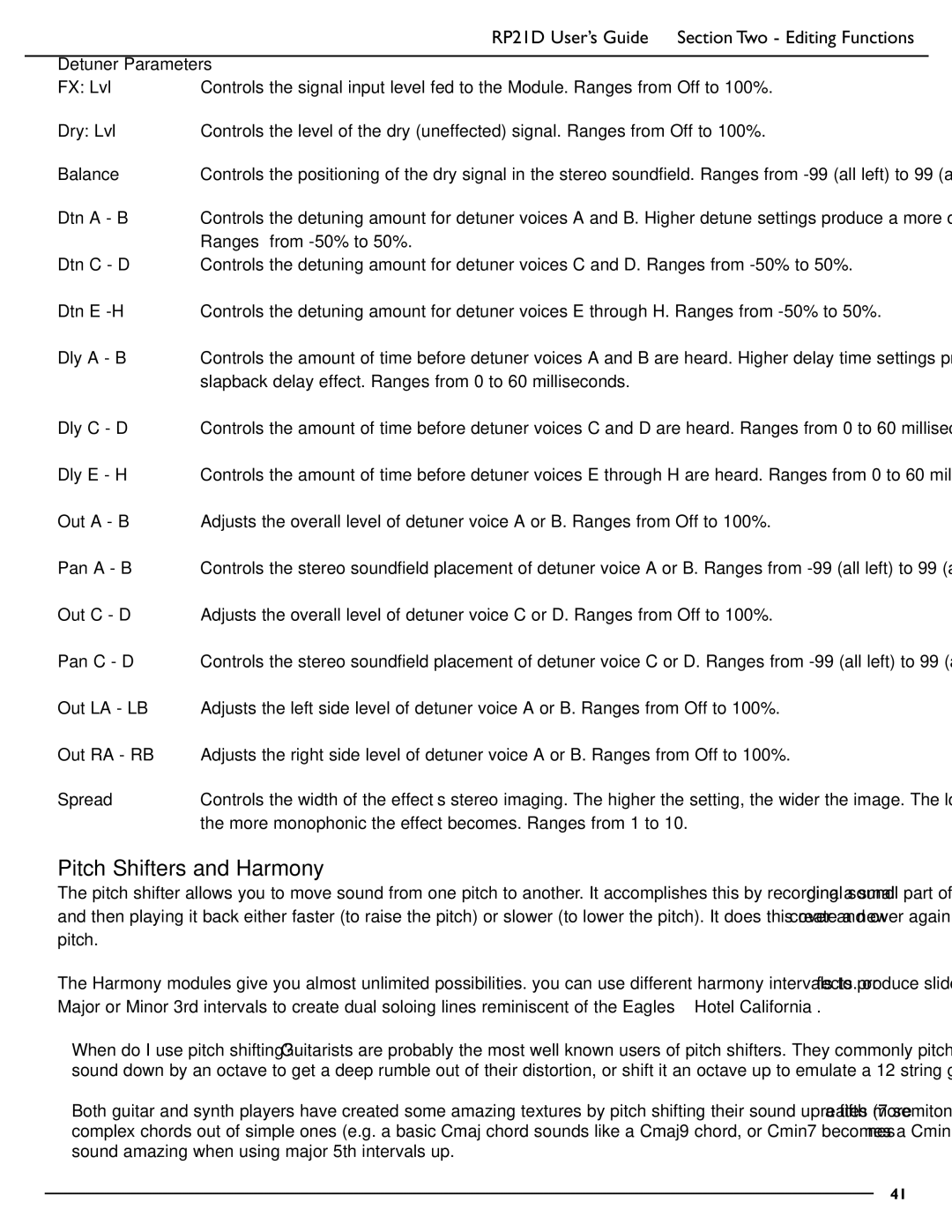 DigiTech RP21D manual Pitch Shifters and Harmony, Dtn a B, Dtn C D, Dtn E -H 