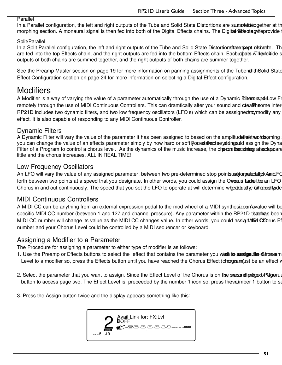 DigiTech RP21D manual Modifiers, Dynamic Filters, Low Frequency Oscillators, Midi Continuous Controllers 