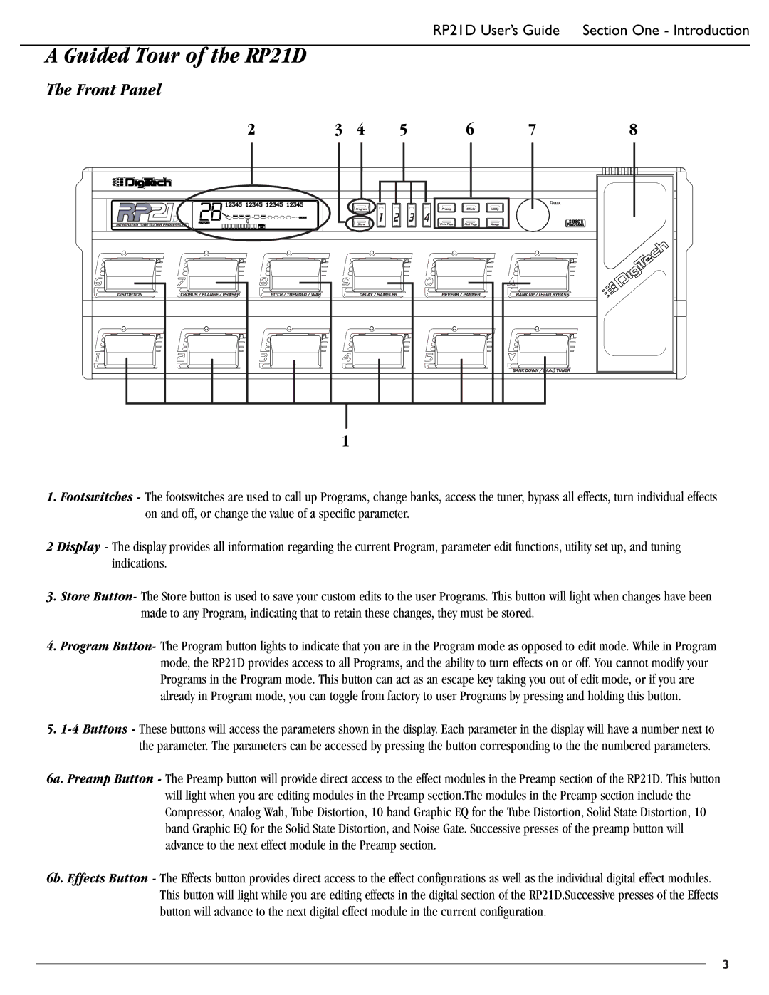 DigiTech manual Guided Tour of the RP21D, Front Panel 