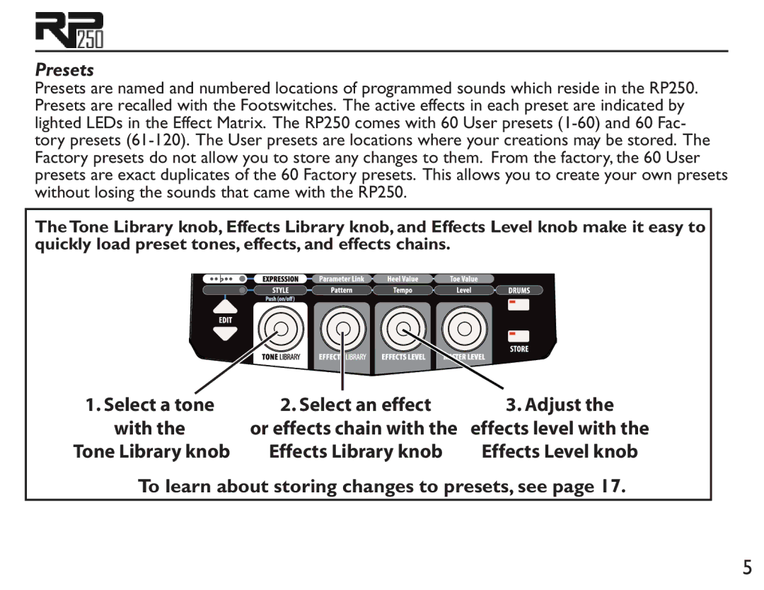 DigiTech RP250 user manual Presets 