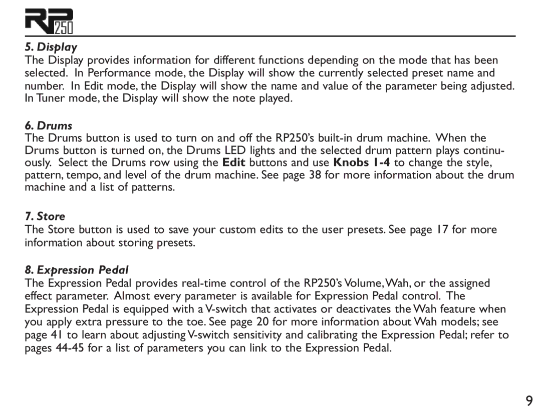 DigiTech RP250 user manual Display 