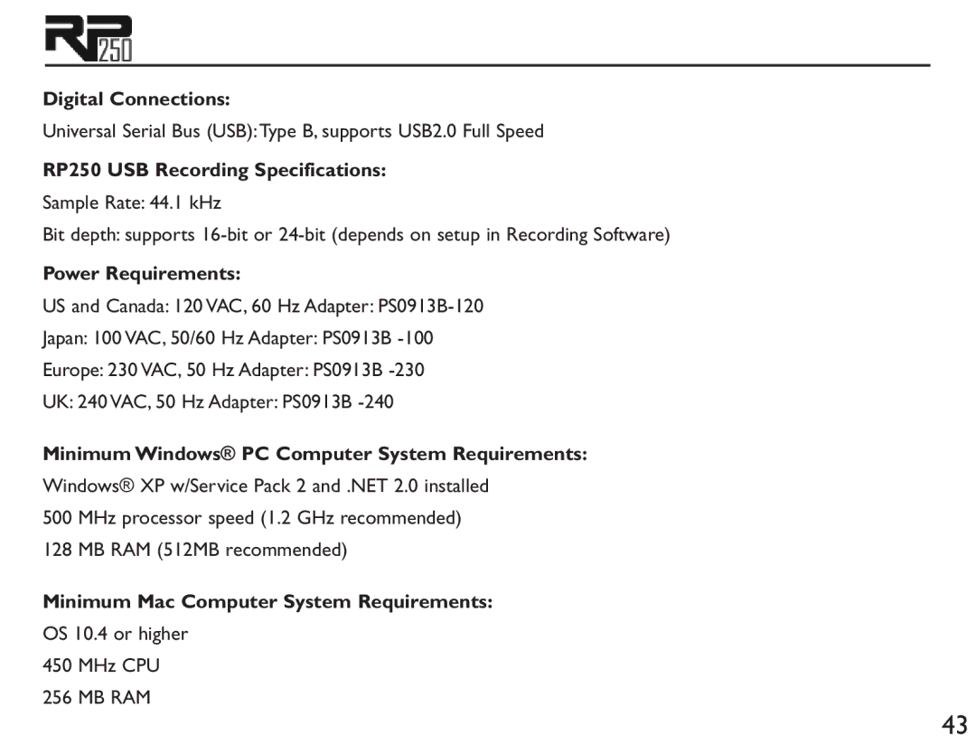 DigiTech RP250 user manual Digital Connections 