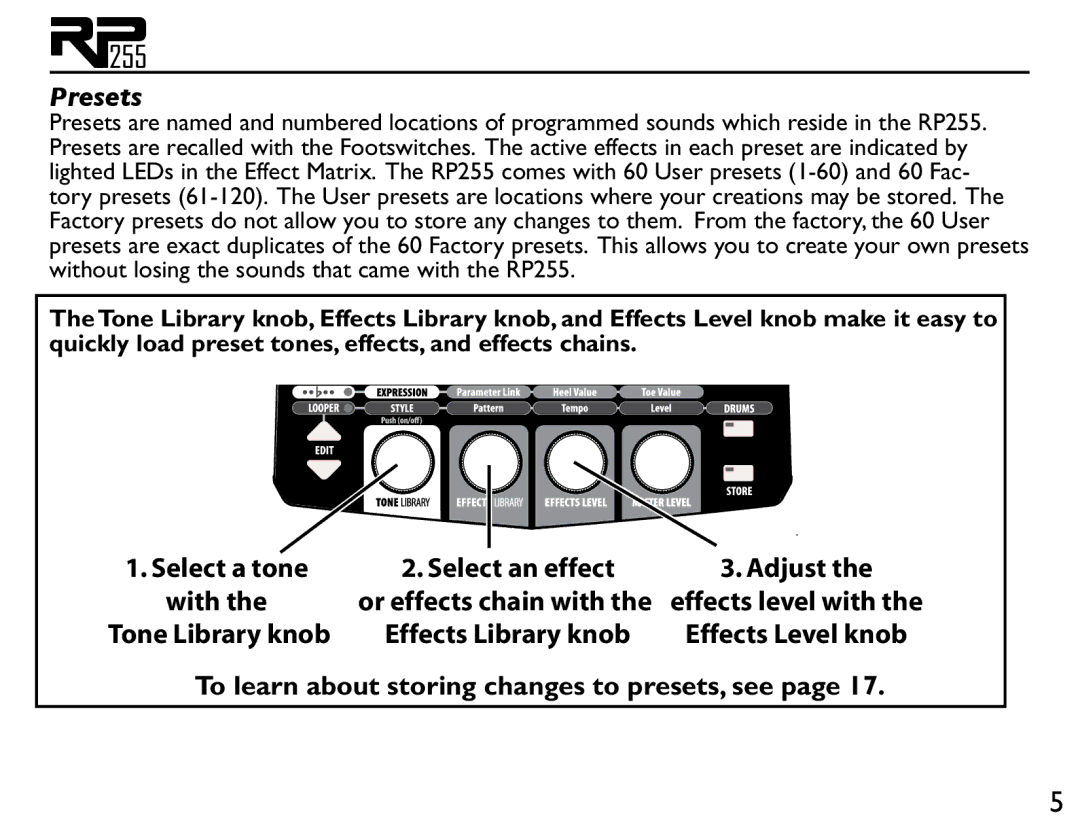 DigiTech RP255 owner manual Presets 