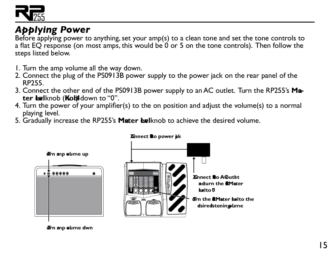 DigiTech RP255 owner manual Applying Power 