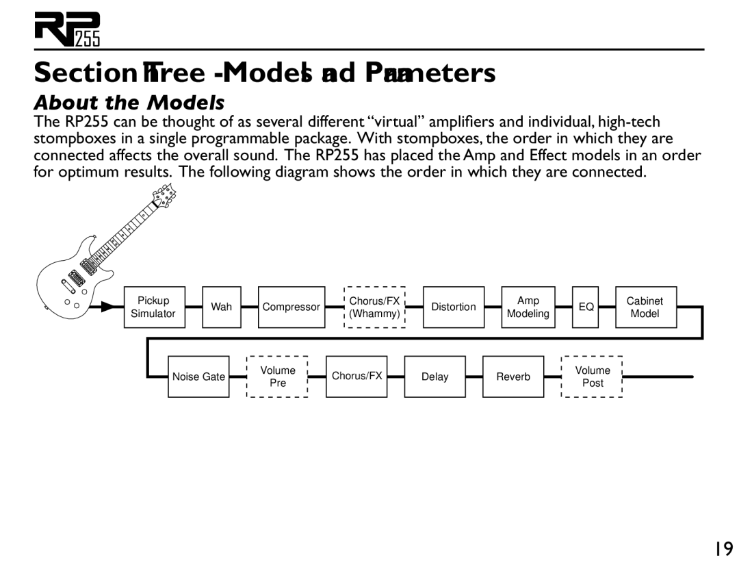 DigiTech RP255 owner manual Section Three Models and Parameters, About the Models 