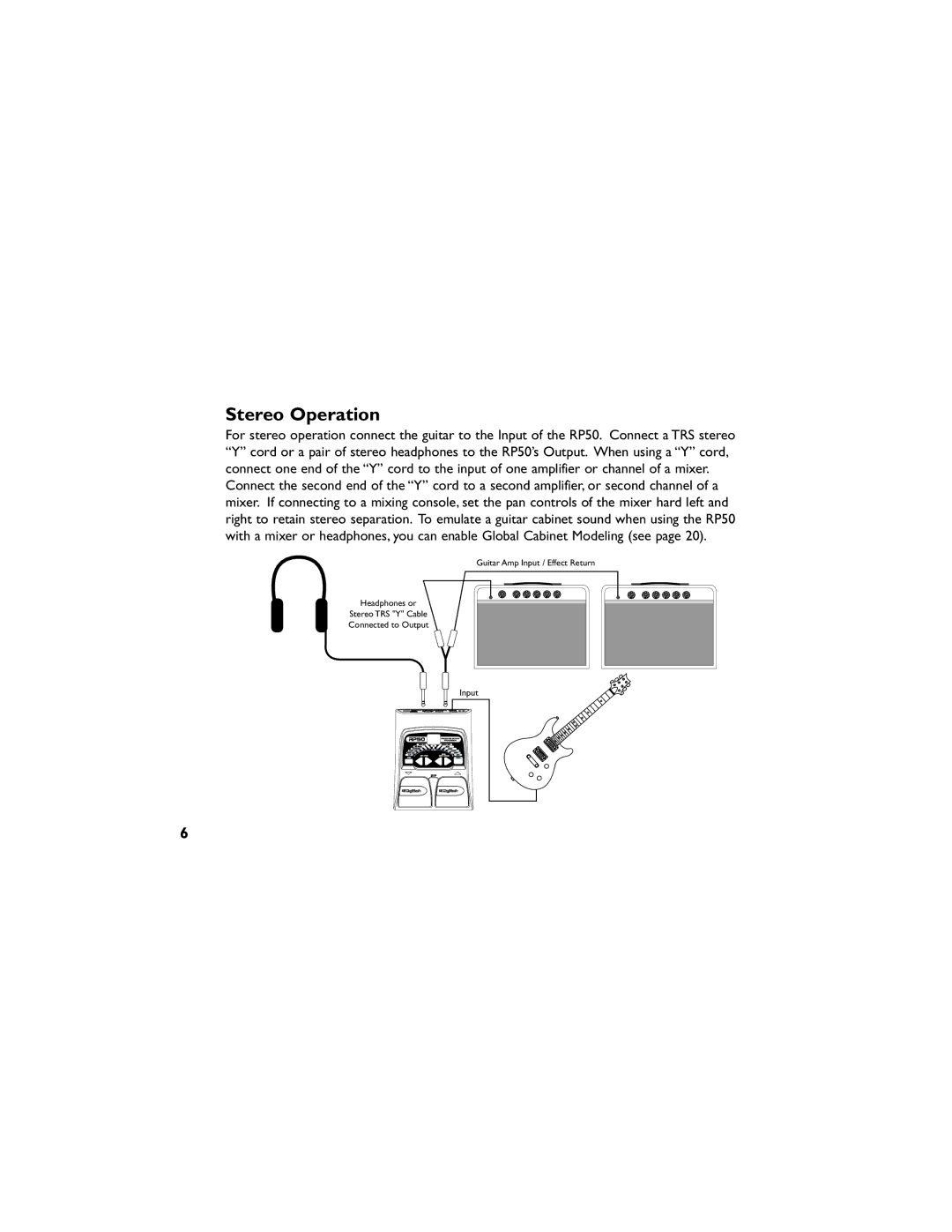 DigiTech RP50 manual Stereo Operation 