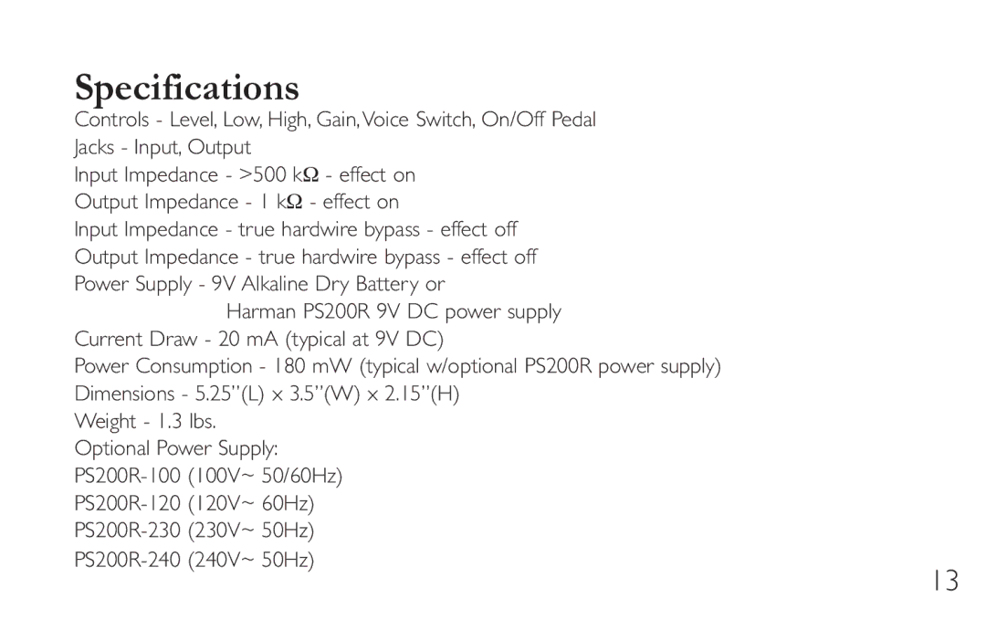 DigiTech SC-2 manual Specifications 