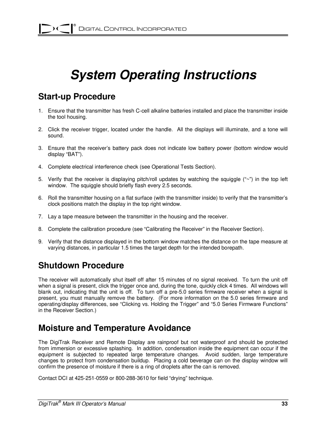 Digitrex 3-3000-00a-F manual System Operating Instructions, Start-up Procedure, Shutdown Procedure 