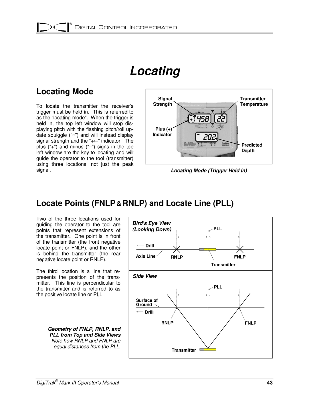 Digitrex 3-3000-00a-F Locate Points Fnlp & Rnlp and Locate Line PLL, Locating Mode Trigger Held, Birds Eye View 