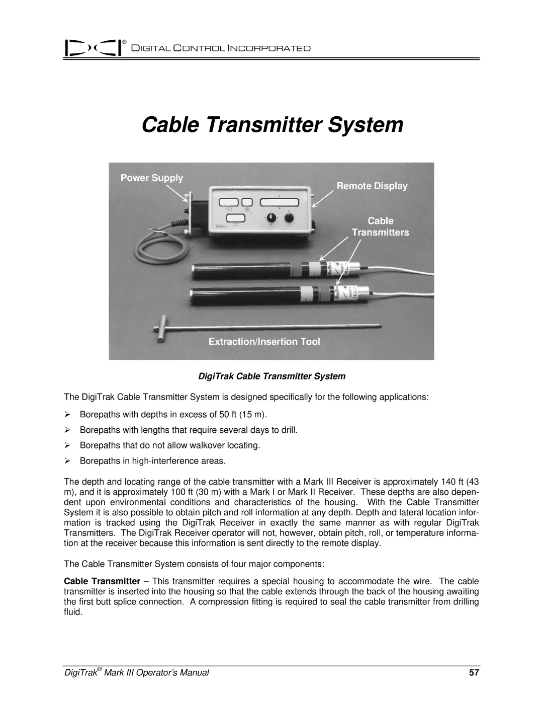 Digitrex 3-3000-00a-F manual DigiTrak Cable Transmitter System 