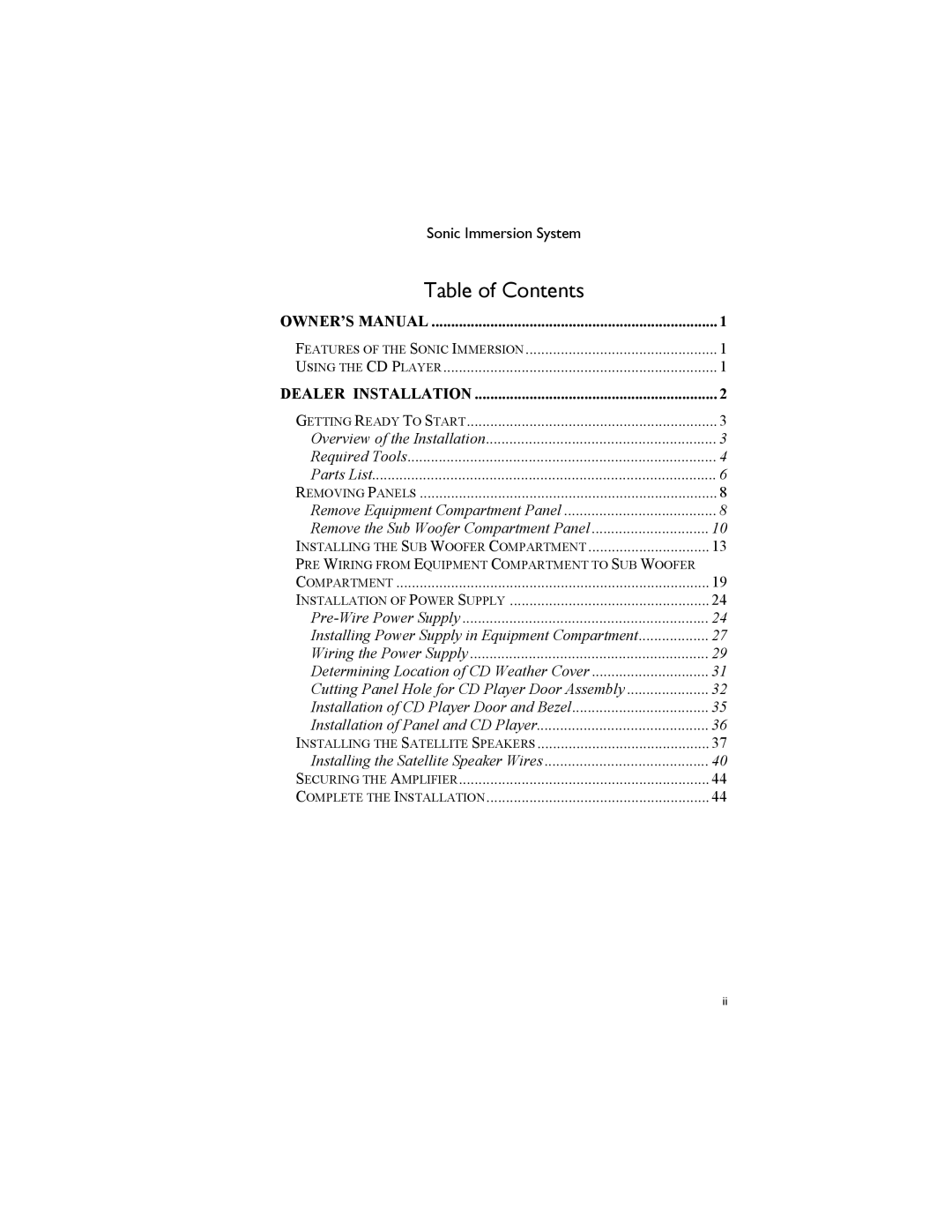 Dimension One Spas 01510-1030 manual Table of Contents 