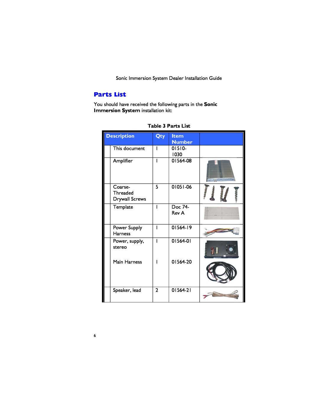 Dimension One Spas 01510-1030 manual Parts List, Description, Number 