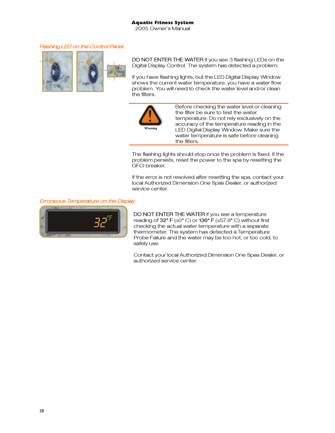 Dimension One Spas 01513-192 manual Erroneous Temperature on the Display 