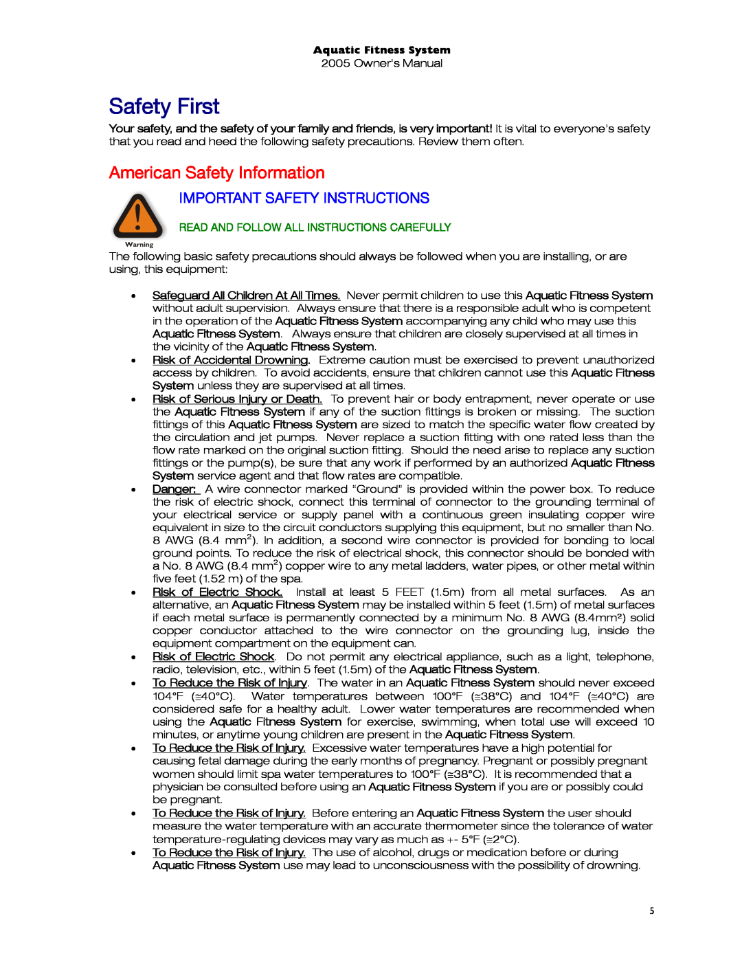 Dimension One Spas 01513-192 manual Safety First, American Safety Information, Important Safety Instructions 