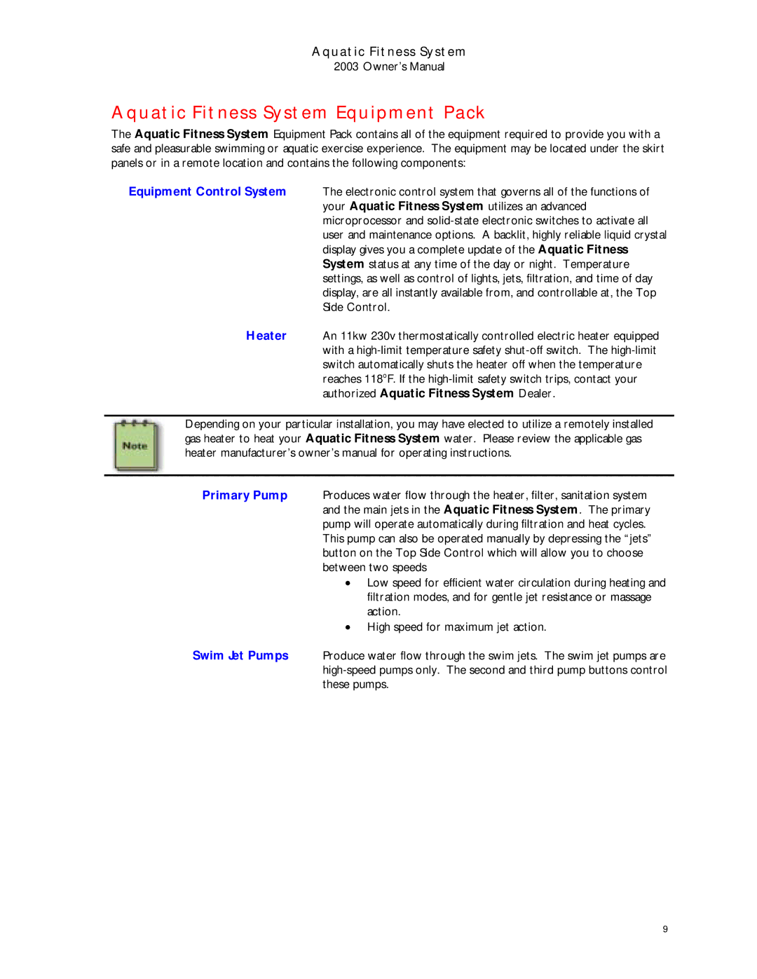 Dimension One Spas 2003 manual Aquatic Fitness System Equipment Pack 