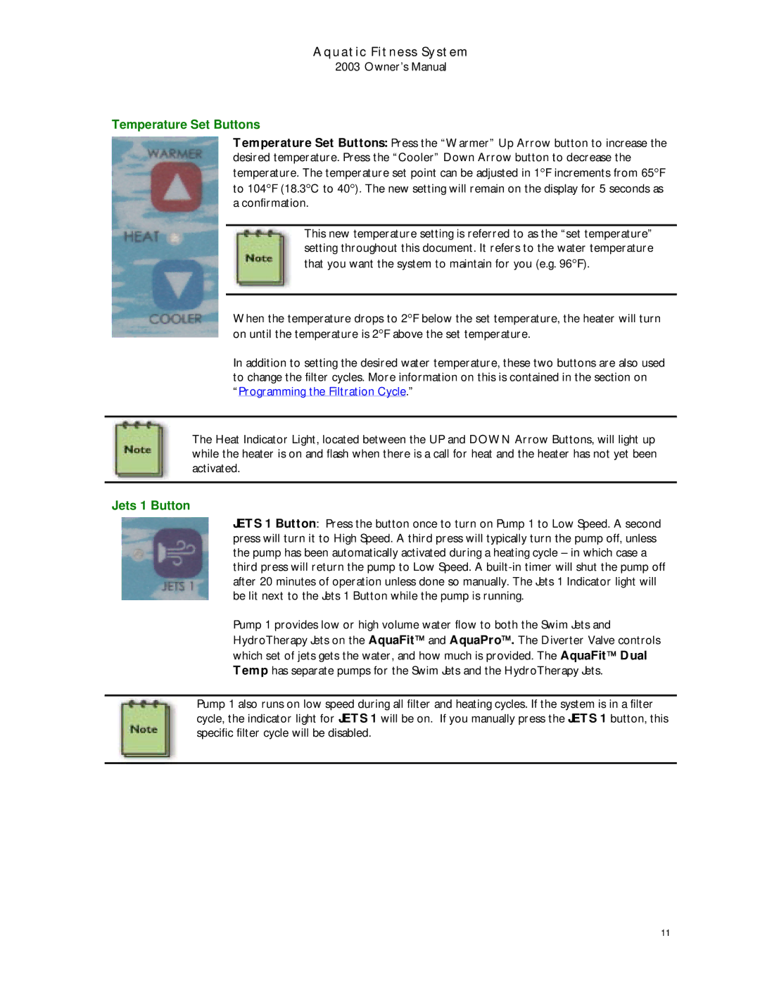 Dimension One Spas 2003 manual Temperature Set Buttons, Jets 1 Button 