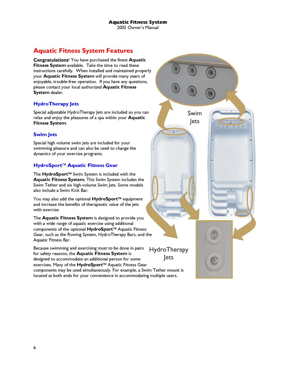 Dimension One Spas Aquatic Fitness System Features, HydroTherapy Jets, Swim Jets, HydroSport Aquatic Fitness Gear 