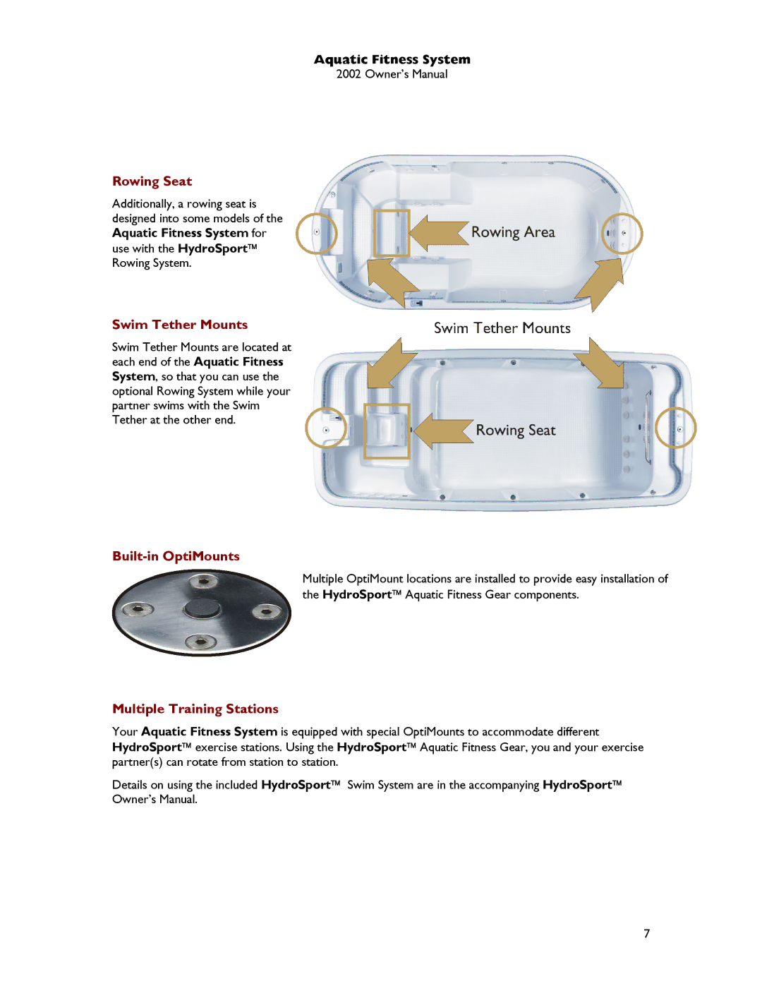 Dimension One Spas Aquatic Fitness System owner manual Rowing Seat 