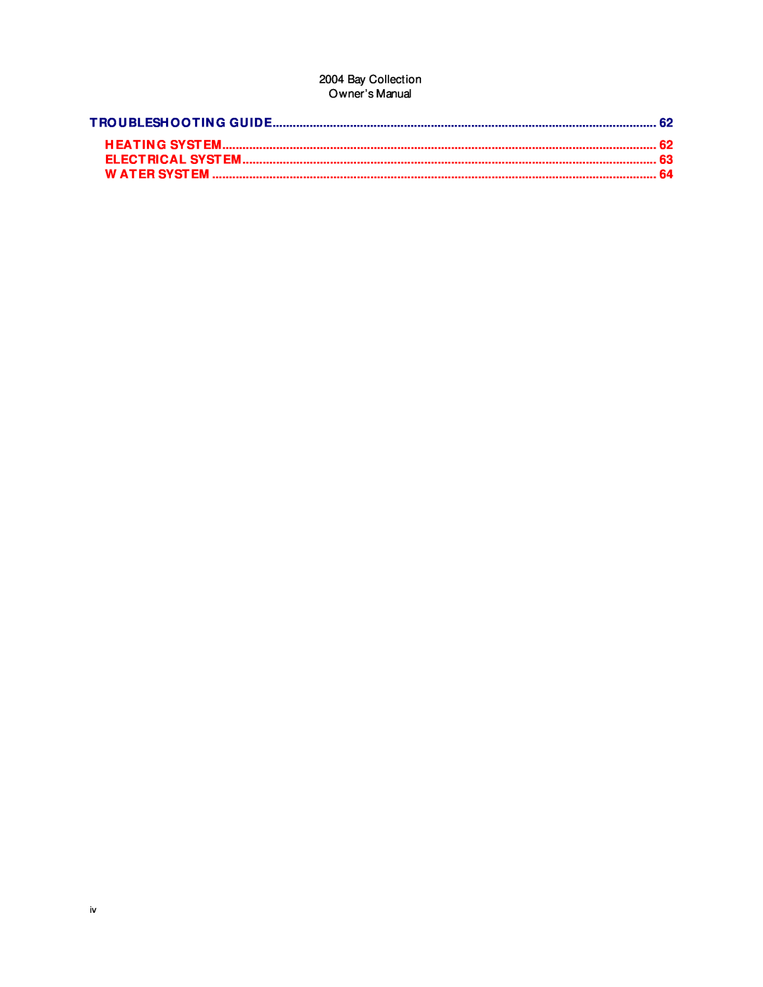 Dimension One Spas Bay Collection manual Troubleshooting Guide, Heating System, Electrical System, Water System 