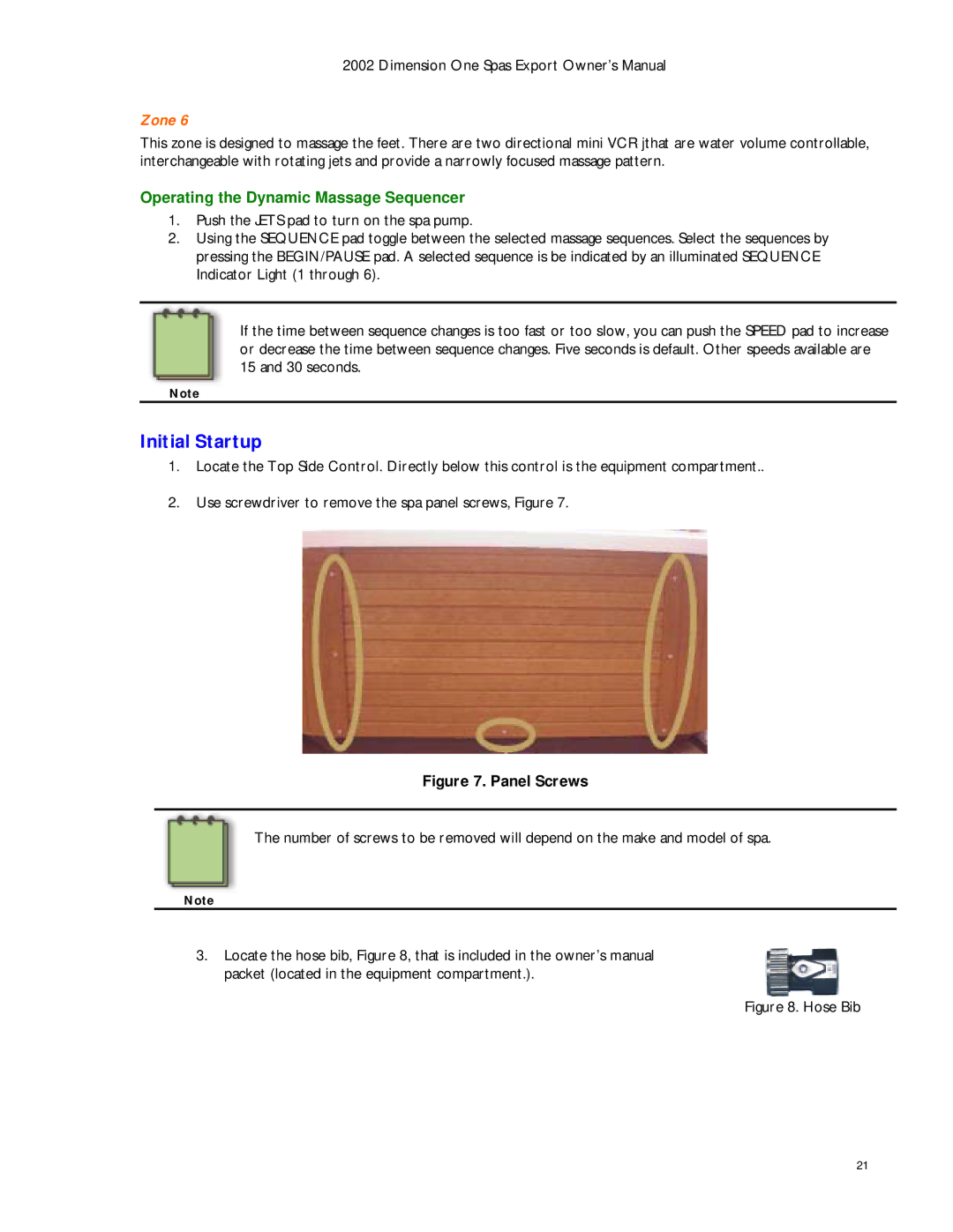 Dimension One Spas manual Operating the Dynamic Massage Sequencer, Panel Screws 