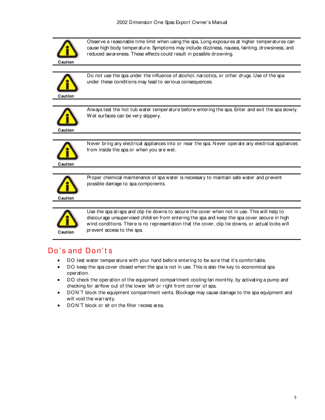 Dimension One Spas Dynamic Massage Sequencer manual Do’s and Don’ts 