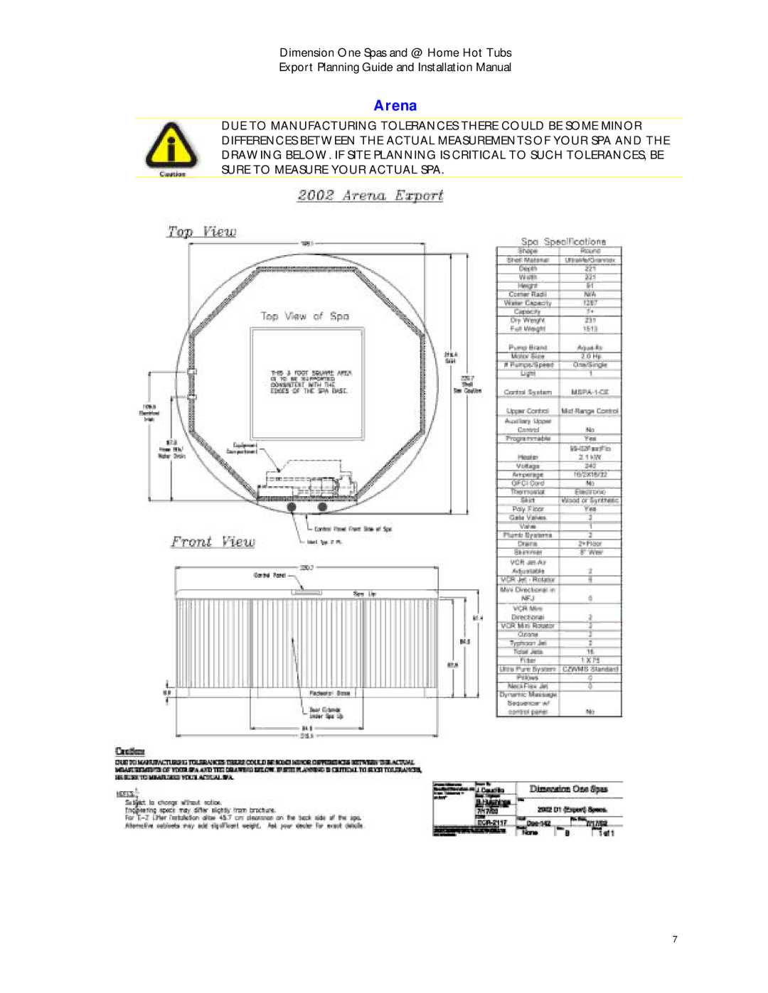 Dimension One Spas Home Hot Tubs manual Arena 