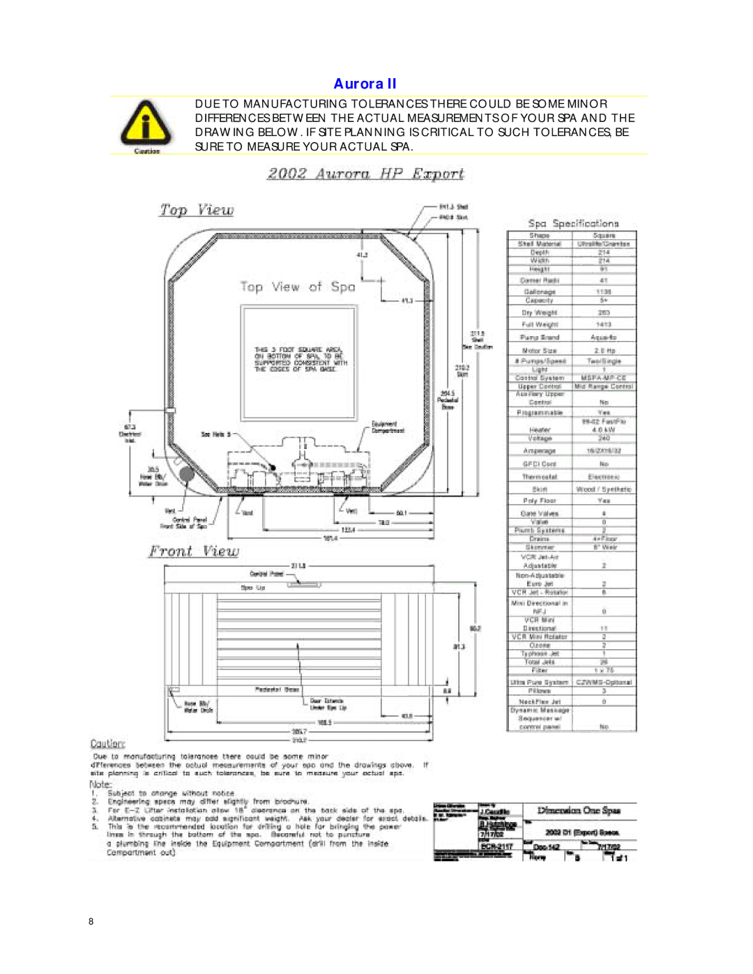 Dimension One Spas Home Hot Tubs manual Aurora 