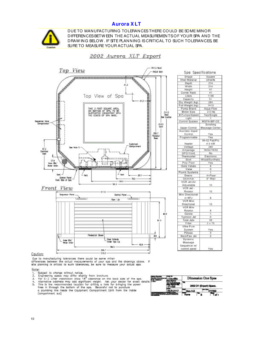 Dimension One Spas Home Hot Tubs manual Aurora XLT 