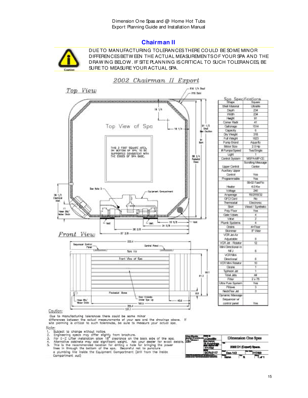 Dimension One Spas Home Hot Tubs manual Chairman 