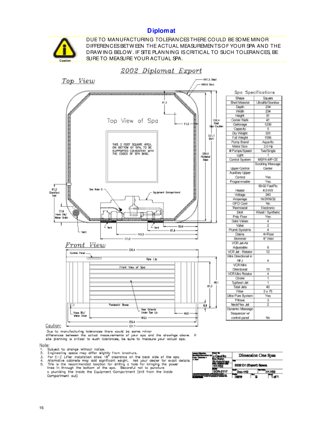 Dimension One Spas Home Hot Tubs manual Diplomat 