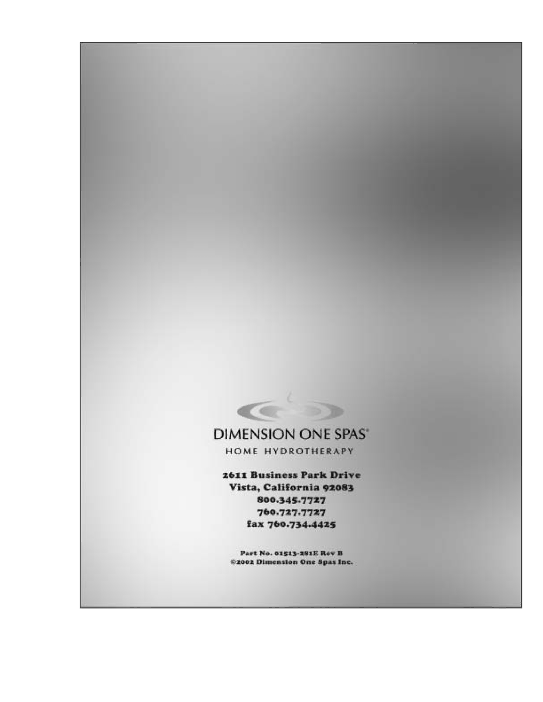 Dimension One Spas Home Hot Tubs manual 