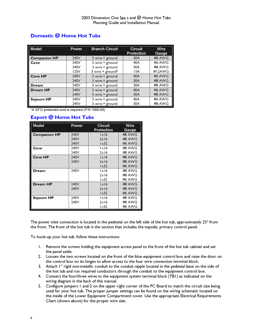 Dimension One Spas manual Domestic @ Home Hot Tubs, Export @ Home Hot Tubs 
