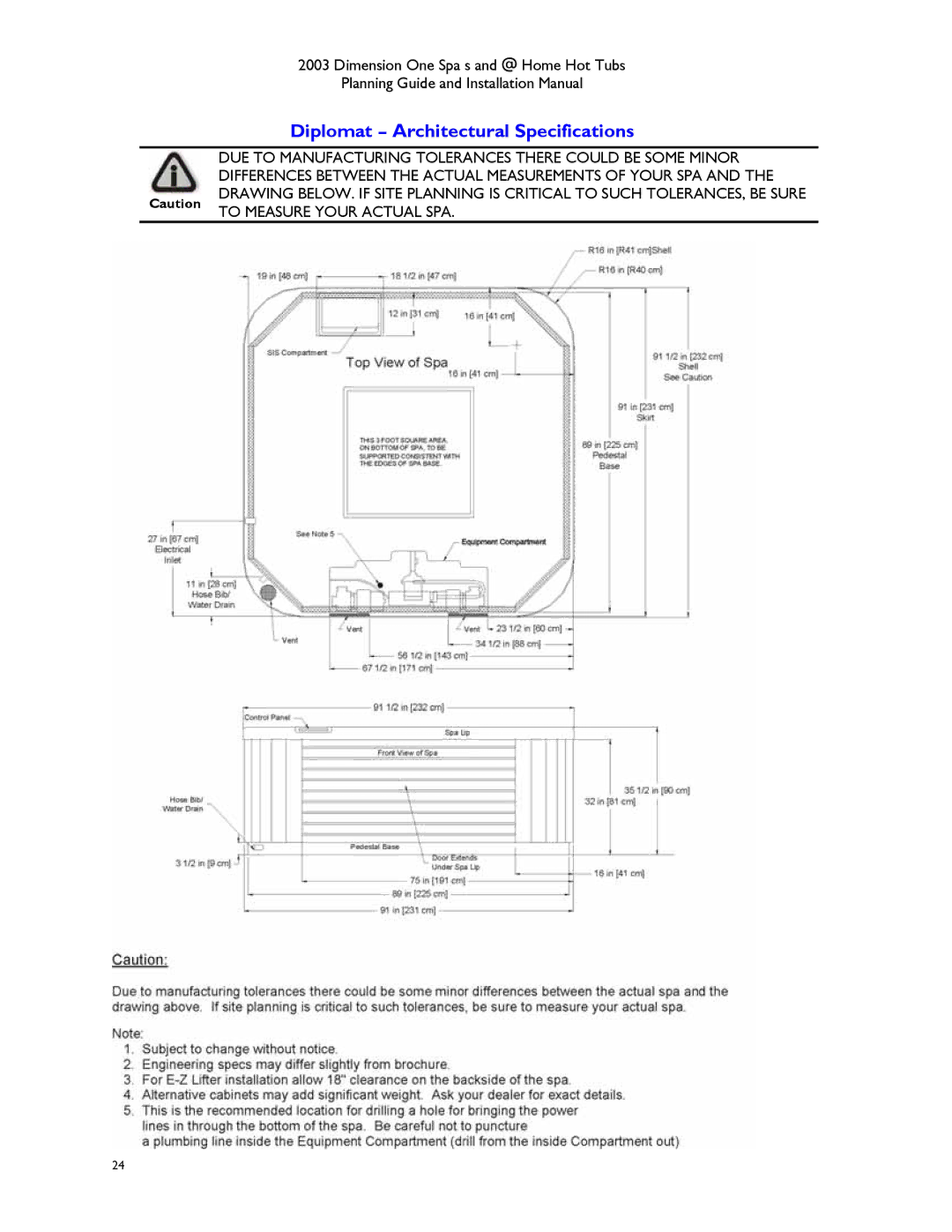 Dimension One Spas Hot Tub manual Diplomat Architectural Specifications 