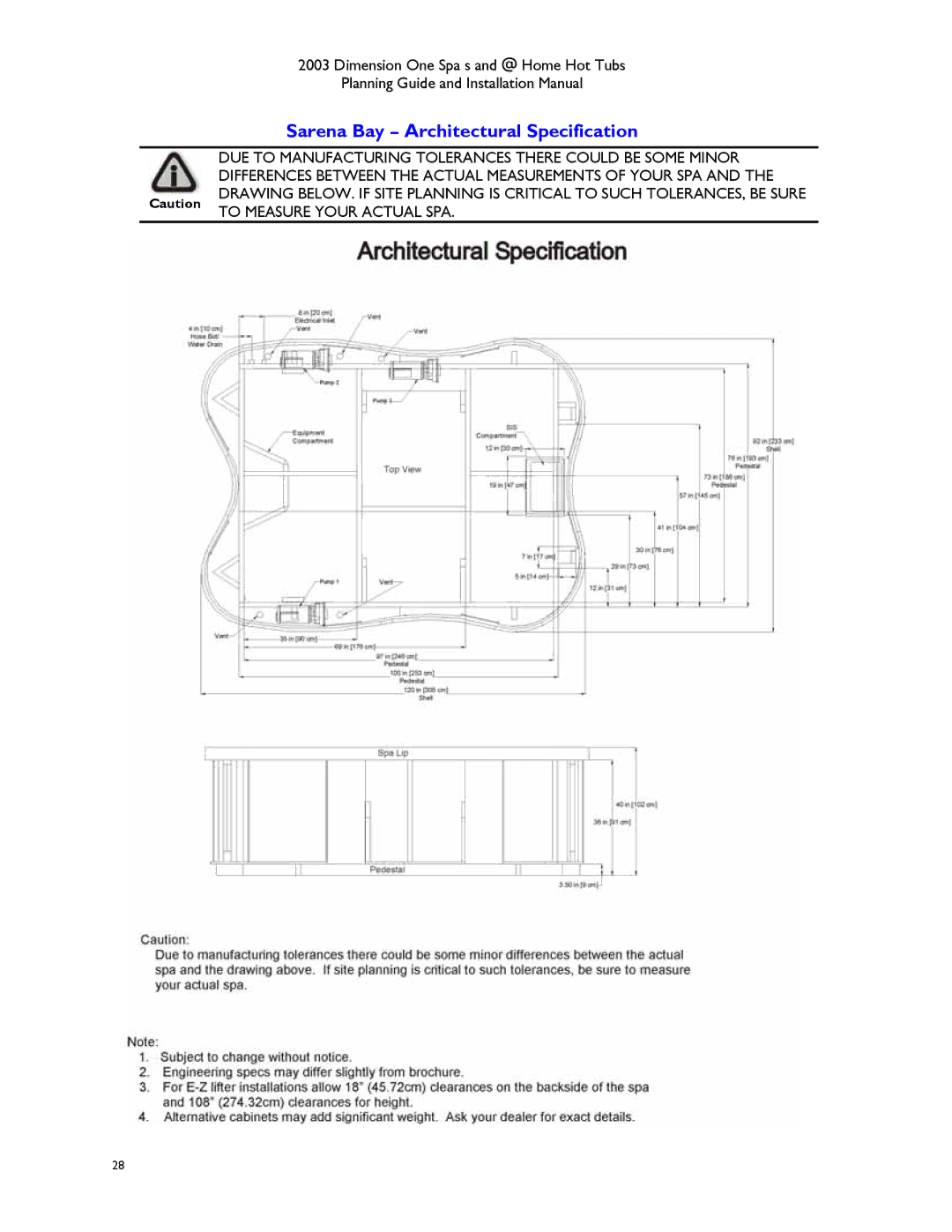 Dimension One Spas Hot Tub manual Sarena Bay Architectural Specification 