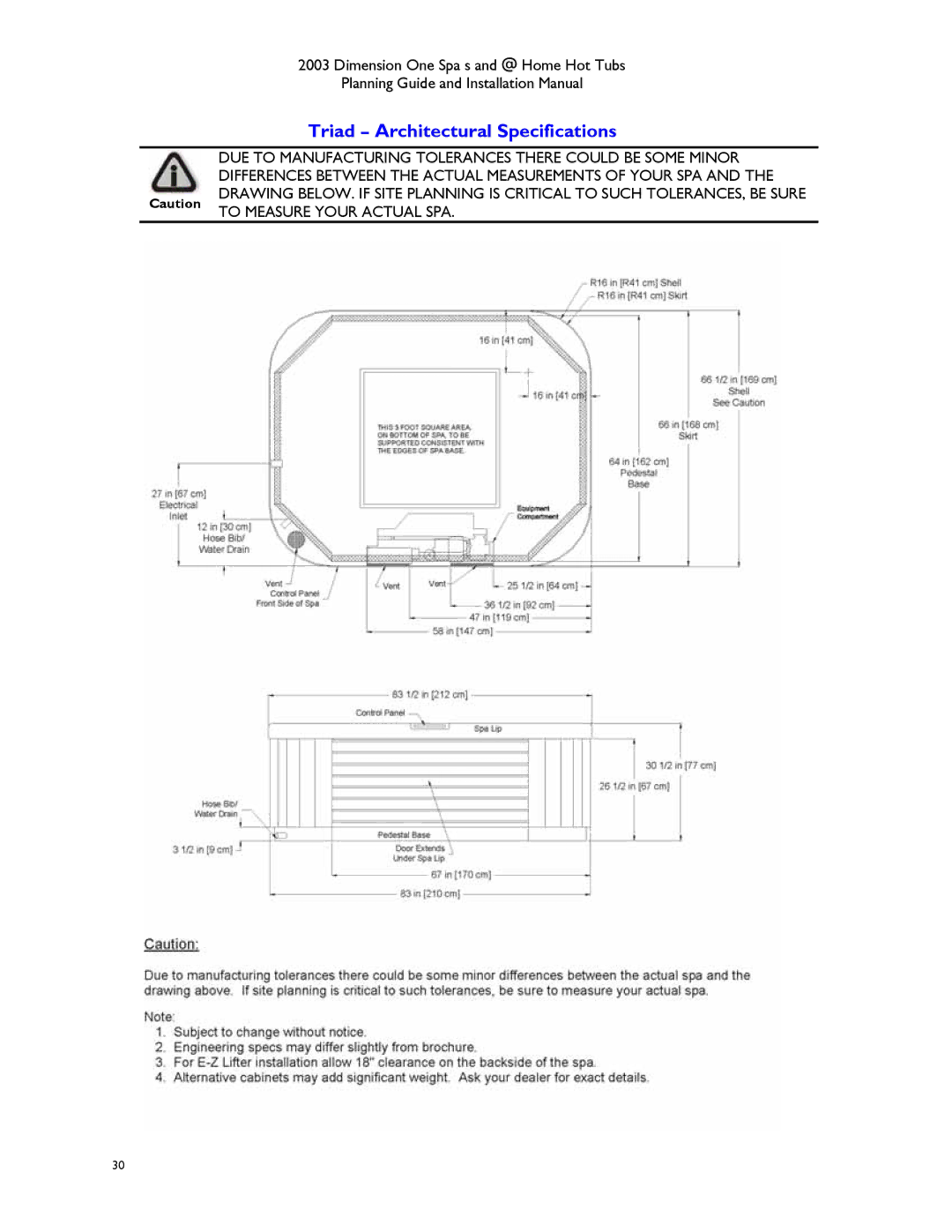 Dimension One Spas Hot Tub manual Triad Architectural Specifications 