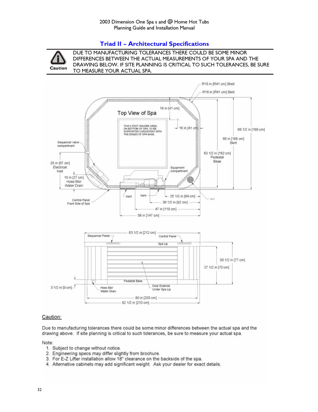 Dimension One Spas Hot Tub manual Triad II Architectural Specifications 