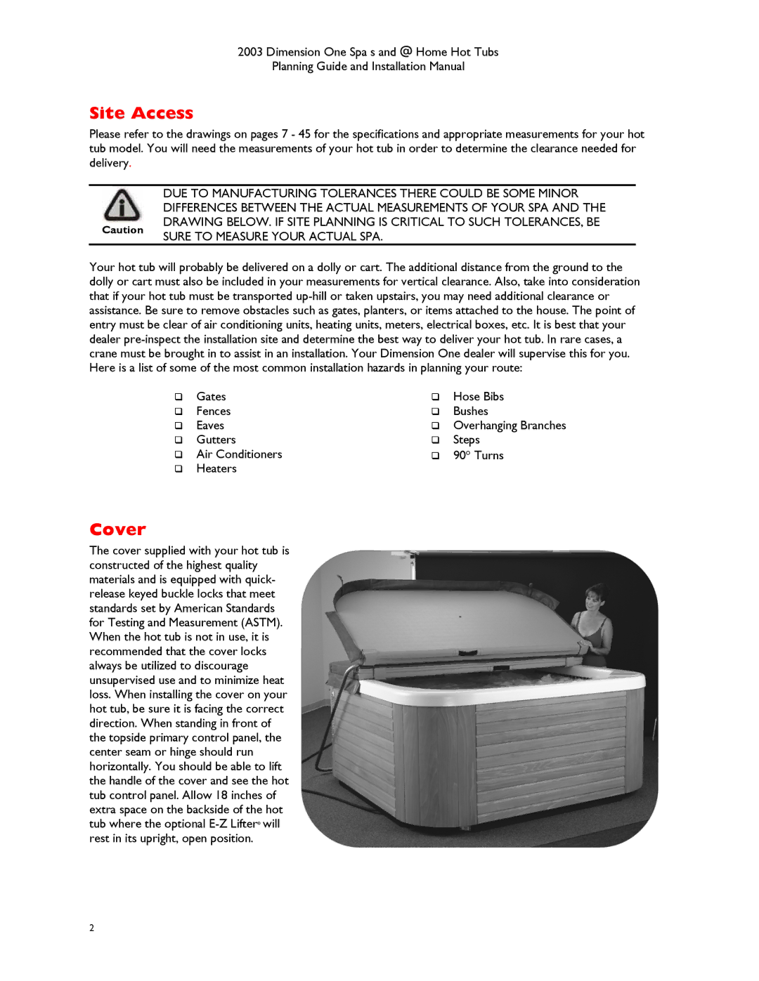 Dimension One Spas Hot Tub manual Site Access 