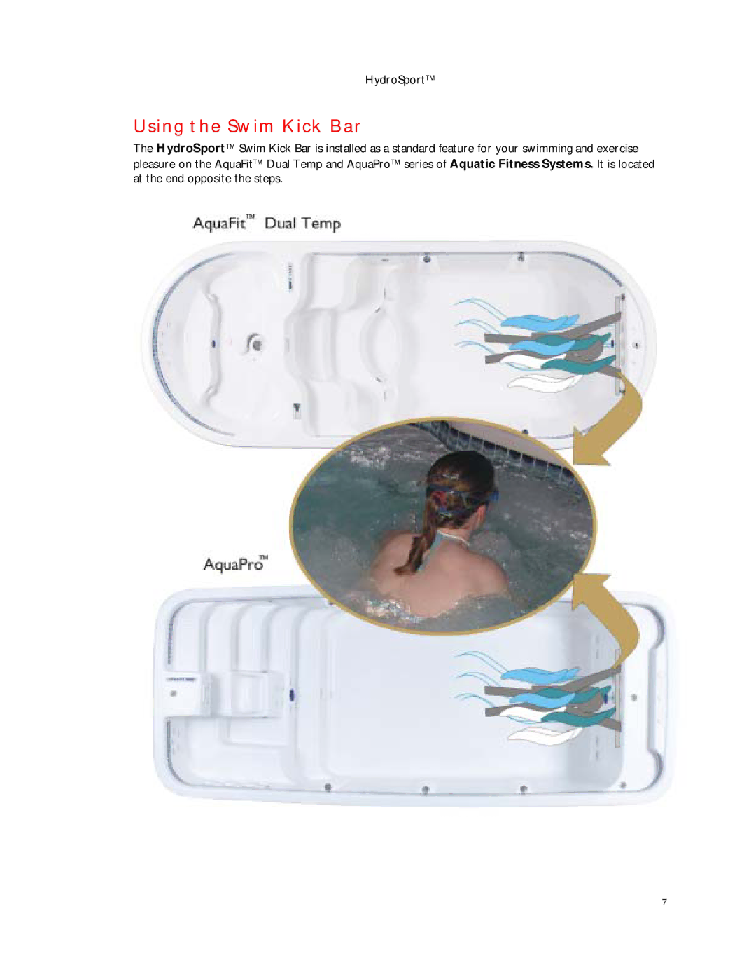 Dimension One Spas HYDRO SPORT manual Using the Swim Kick Bar 