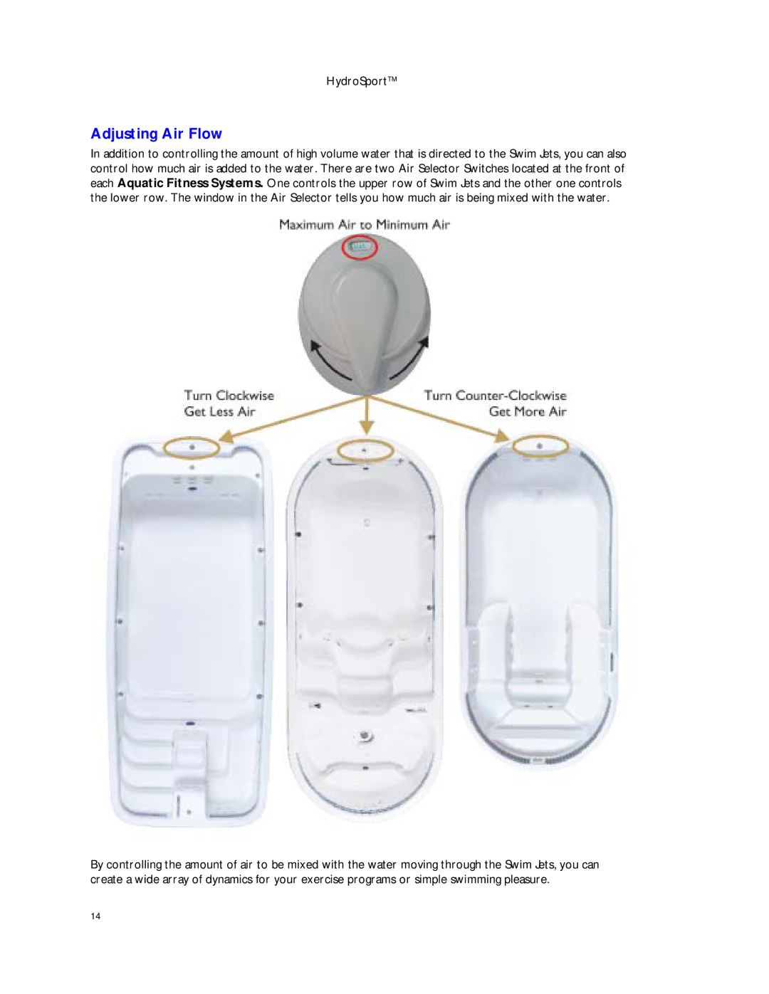 Dimension One Spas HYDRO SPORT manual Adjusting Air Flow 