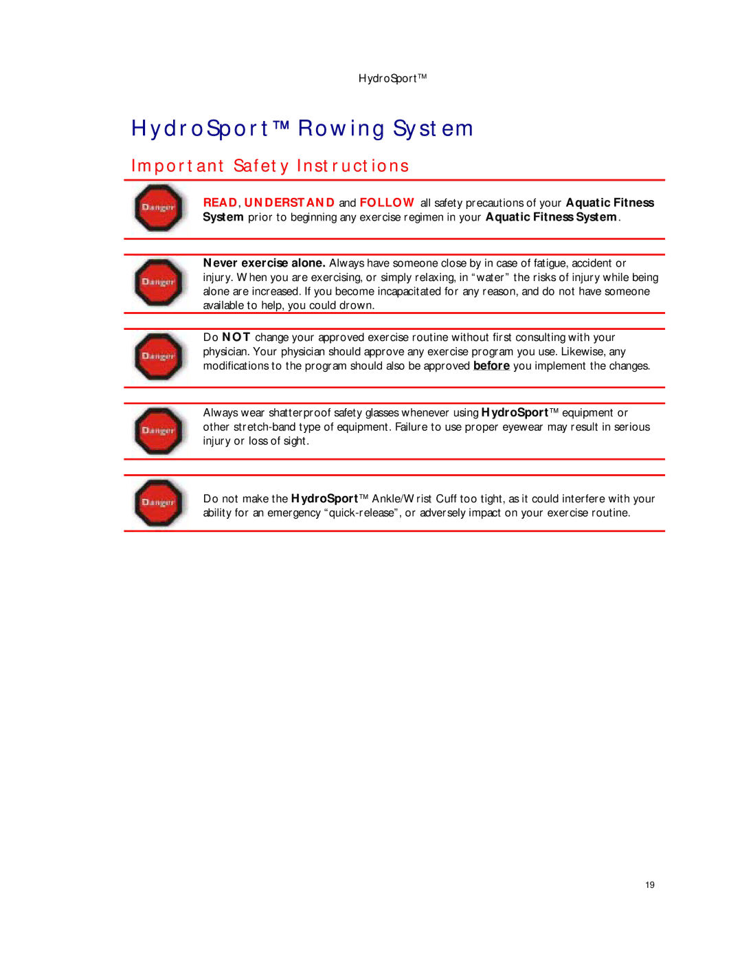 Dimension One Spas HYDRO SPORT manual HydroSport Rowing System 