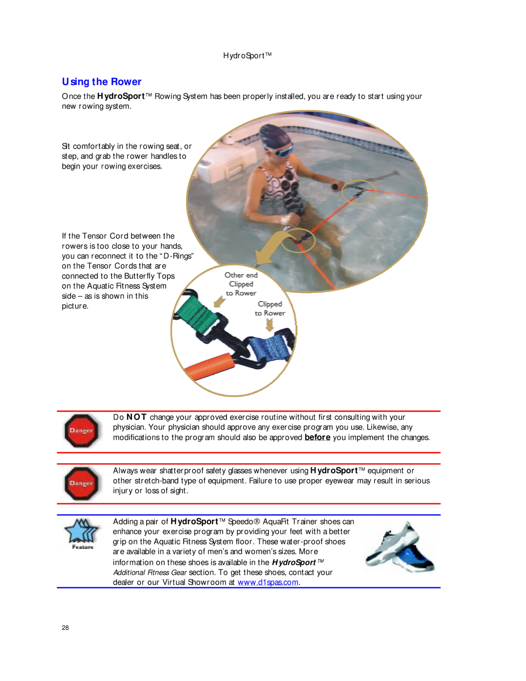 Dimension One Spas HYDRO SPORT manual Using the Rower 