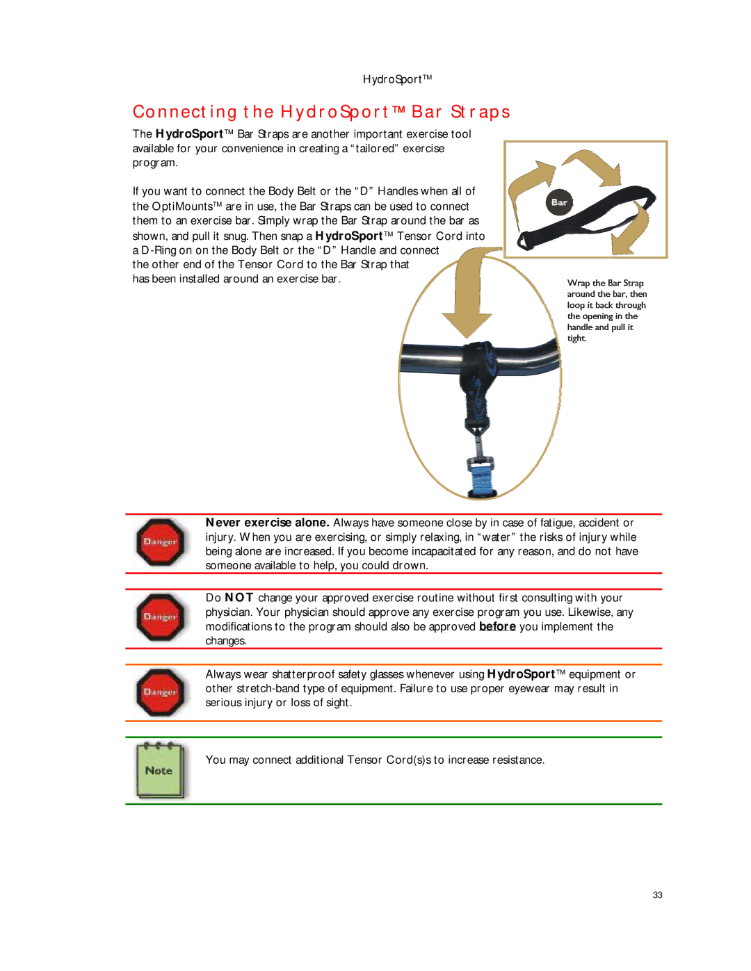 Dimension One Spas HYDRO SPORT manual Connecting the HydroSport Bar Straps 