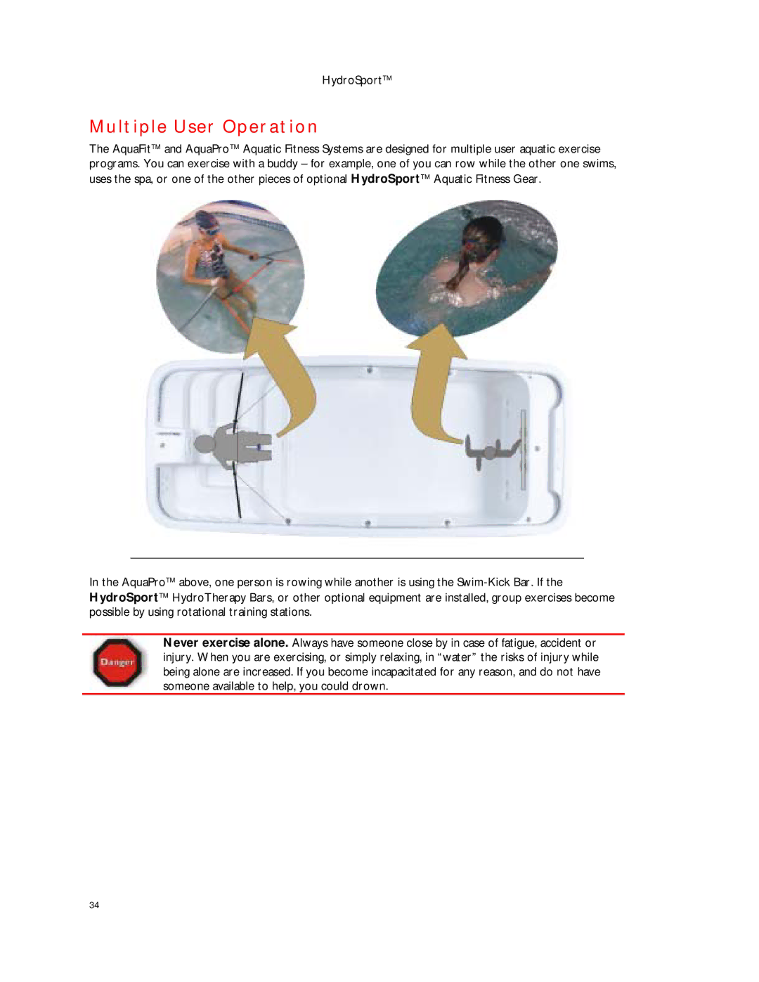 Dimension One Spas HYDRO SPORT manual Multiple User Operation 