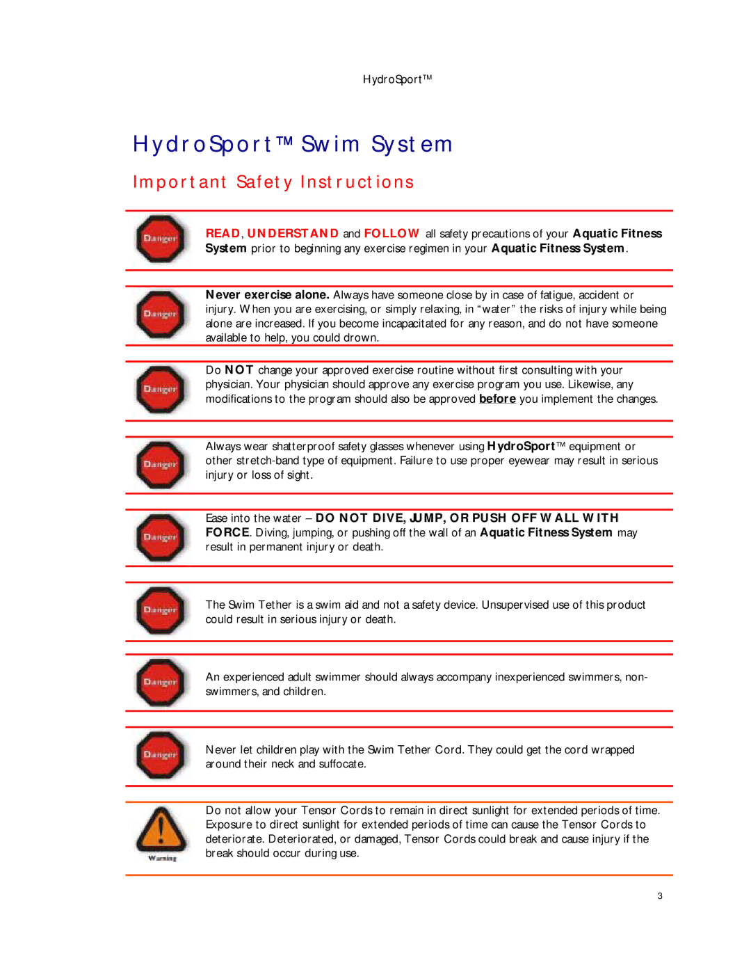 Dimension One Spas HYDRO SPORT manual HydroSport Swim System, Important Safety Instructions 