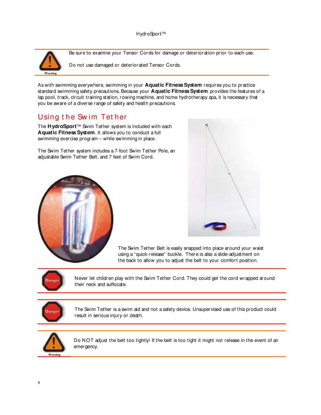 Dimension One Spas HYDRO SPORT manual Using the Swim Tether 